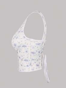 Yuwenier Vintage Solid Square Neck Boned Metal Eyelet Lace Up Back Overbust Shapewear Corset Crop Tank Cami Top Valentine's Day Party Dating Costumes Daily Going Out Spring Summer Outfits - White - View 3