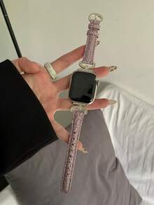 1pc Crocodile Grain Metal Rhinestone Band, Casual White, Apricot, Burgundy, Khaki, Brown, Purple, Black, Simple & Elegant Leather Strap For 49mm, 41mm, 40mm, 38mm, 45mm, 44mm, 42mm, 41mm Series 11, 10, 9, 8, 7, 6, 5, 4, 3, 2, 1, Ultra, SE - Multicolor - View 12