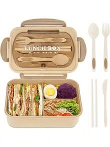 1 Lunch Box With Two Compartments, Built-In Cutlery Set, Reusable, Microwave Heating (Remove Lid), Suitable For Kitchen, Outdoor And Kitchen Utensils, Kitchen, Christmas Gifts, Carry On/Go