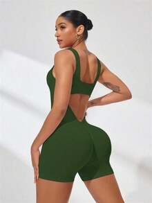 Slayform Women's Athletic Fitness Jumpsuit, Dance Yoga Outfit Gym Women Outfit - 軍綠色 - 查看 4
