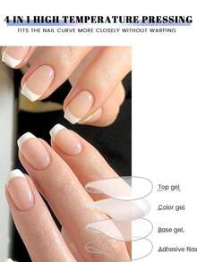 20指法式白色半固化凝胶美甲贴纸，自粘全覆盖美甲膜，持久耐用UV凝胶美甲贴纸，适合女性和女孩日常美甲装饰 - 白色 - 查看 6