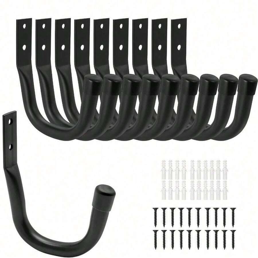 Garage 10 Heavy Duty Tool Hooks: Steel Wall Hanger, Tool Storage And Organizing Rack - Black - View 1