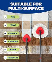 6-In-1 Mop Heads Replacements O Cedar EasyWring 1 System, Includes 1 Base |   2 Scrub Brush Heads |   3 Spin Mop Heads, Full Set Mop Replace Heads Cleaning Home, Bathroom & Kitchen - 1個底座+1個刷頭+2個旋轉刷頭 - 查看 4