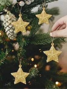 18/24/36pcs Gold Star Shaped Hanging Decorations, Ramadan Decor, Party Decorations, 1.96 Inches, Plastic Material, Holiday, Party, Gift And Festival Decorations