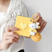 1pc Plastic Hard Shell Heart-Shaped Phone Case & 1pc Cartoon Pendant Compatible With Samsung Galaxy Z Flip7, 7 FE, 6, 5, 4, 3, 5G - Yellow - View 4