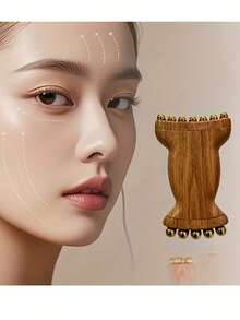 1个20齿金珠按摩滚轮，木质金珠按摩器，面部提拉工具，脸颊和下颌刮痧按摩工具 - 彩色 - 查看 5