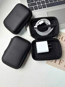 Digital Accessories EVA Storage Box, Suitable For Charging Cable Storage, Digital Accessory Storage Bag, Portable Double-Layer Power And Hard Drive Protective Case,  Dustproof Data Cable And USB Storage Box, Back-To-School Headphone Storage Box, Cable Organizer Bag, Electronics Storage Bag, Dorm Cable Organizer,  Home And Camping Cosmetics And Toiletries Travel Storage Bag, Gift Storage Zipper Accessory Bag, Nail Art Bag, Makeup Bag, Toiletry Bag, Desktop Storage Bag, Makeup Storage Pouch, Travel Essentials, Makeup Accessories, - Black - View 4