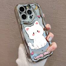 かわいい白ネコデザイン 電鍍防摔スマホケース for  17promax,16pro,15plus/14/13/12/11 衝撃吸収 保護性高い スタイリッシュ ユニークなデザインでスマホをカジュアルにアップグレード 持ちやすさ抜群 日常使いに最適 可愛 - シルバー - チェックする 5