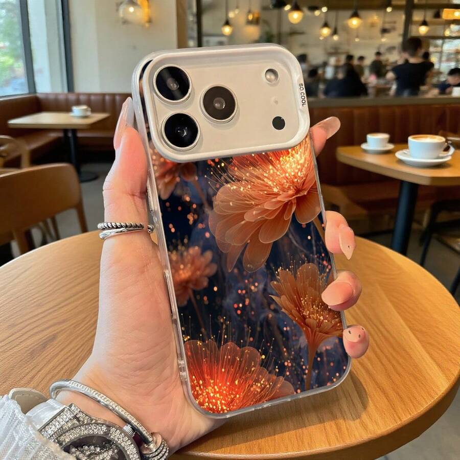 Funda de Teléfono Transparente con Patrón Floral y Diseño Brillante para iPhone 14 13 12 11 Pro Max y Galaxy S23 S22 S21 Plus, Opción de Regalo Ideal para Todas las Temporadas - Negro - Ver 1