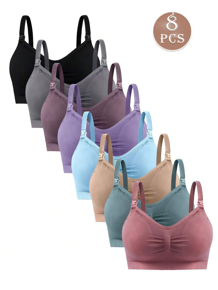 Underwear&Sleepwear Basics 8pcs Seamless Underwear Set, Comfortable Casual Bras With Adjustable Straps And Nursing Bras - 彩色 - 查看 1