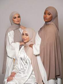 3pcs Jersey Hijabs Value Pack, Upgraded Edged Classic Solid Color Silky Cotton 170*60cm Long Scarf Instant Head Cover Shawl, Suitable For Daily Casual, Outdoor, Gift