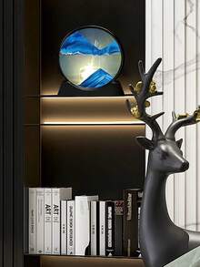 1pc 19cm 3D Round Glass Deep Sea Sand Painting Frame, Luxury Flowing Sand Art Frame, Stress Relief Home Office Decor, Bookshelf Ornament, Multiple Colors Available, Creative Furniture Accessory