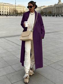 Autumn/Winter New Fashion Women's Loose Fit Elegant Wool-Blend Double-Breasted Windbreaker Coat - Dark Purple - View 10