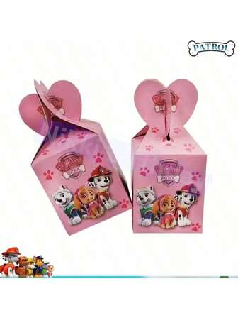 6pcs/Set Pink Popcorn Boxes Candy Boxes Paw Patrol Party Birthday Decorations Dog Gifts Bags Baby Shower Party Favors For Boys Girls