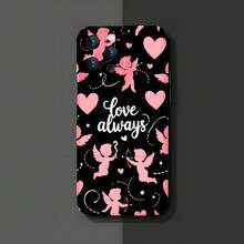 1PC Phone Case,  Love Always Cupid Hearts Pattern , Stylish Phone Case, Phone Decoration, All-around Lens Protection, Creative Small Gift, Funny Gift for Boys and Girls - ブラック - チェックする 3