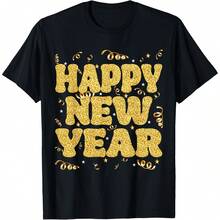 Happy New Year 2026 Men Women  New Years Eve Party Women T-Shirt,Men T-Shirt, Sports  Gift T-Shirt ,Comfortable Home Wear, Daily Fashion, Party Wear T-Shirt,Unisex Style ,Sizes S - XXXXL ,New Year's Gift T-Shirt - 黑色 - 查看 1