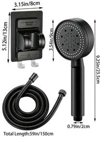 Advanced ABS Material 5-Mode Shower Head With High-Pressure Function. Shower Set Consisting Of Three Pieces (5-Position Adjustable Shower Head + 59-Inch Flexible Hose + Shower Base) - Choose The Individual Shower Head Or The Complete Set Including The Bracket.