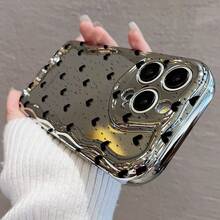 【可愛いハートデザイン】 17promax/16pro/15plus/14/13/12/11用 電鋳加工 衝撃吸収 防摔スマホケース スタイリッシュデコレーション 携帯保護 軽量耐久性 日常使用・外出に最適 ユニークなデザインで個性を際立たせる スマ - シルバー - チェックする 3