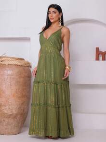 Vestido Longo Boho indiano detalhe Lurex - Verde - Visão 5