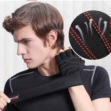 1 par de luvas de treino com suporte para os pulsos, para homens. Luvas antiderrapantes de meio dedo com proteção para o pulso, ideais para exercícios como barra fixa e levantamento de peso, prevenindo calos. - Preto - Ver 1