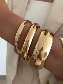 3 pièces/set Bracelet jonc en métal lisse à motif géométrique bohème, bijou en métal polyvalent pour fête, mariage, vacances. Cadeau de bracelet pour femmes et couples - bracelet - Voir 10