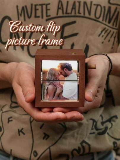 Custom Handmade Flip Book Photo Frame , Personalized Wood Hand-Cranked Animation Box, 8 Photos Display, Memorial Album With Beech/Black Walnut Fram, Suitable For Couples, Birthday, Anniversary, Christmas