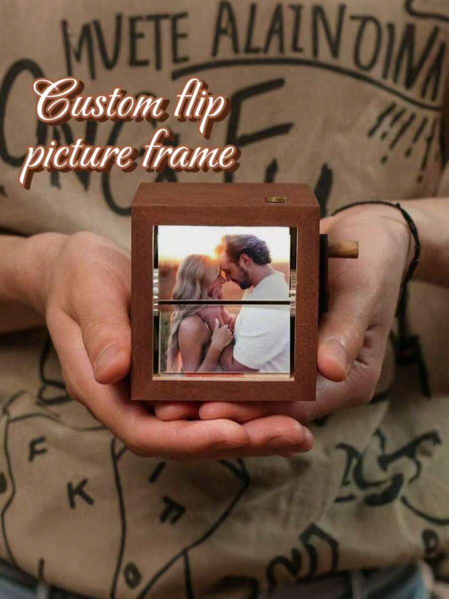Custom Handmade Flip Book Photo Frame , Personalized Wood Hand-Cranked Animation Box, 8 Photos Display, Memorial Album With Beech/Black Walnut Fram, Suitable For Couples, Birthday, Anniversary, Christmas - Multicolor - View 1