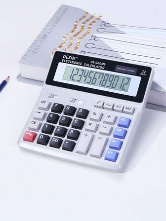 1pc 12-Digit Large Display Computer With Dual Power Supply, Smooth Casing, Suitable For Office, Bank, Retail, Business Calculator
