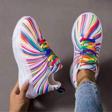 Women's Vintage Lightweight Slip-On Sneakers - Colorful, Synthetic Upper, Breathable Fabric Lining And Padded EVA/PVC Sole, Suitable For Casual Sports And Daily Wear, Women's Sneakers, Classic Stripe Design - White - View 5