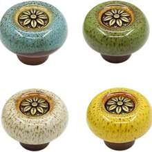 10个彩色豹纹玻璃圆形单孔陶瓷橱柜拉手，含安装配件，适用于厨房和卧室橱柜、衣柜和抽屉。 - 彩色 - 查看 5