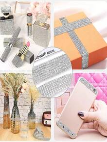 1 Yards Self-Adhesive Sparkling Crystal Rhinestone Diamond Ribbon, Christmas Decoration Rhinestone Glitter Sticker, DIY Car Computer Makeup Table Crafts, Wedding Party Decoration Sticker Packaging Roll, 2mm Rhinestone Production Process(Red/Silver/Pink/Golden).Valentine's Day Gift Decorations