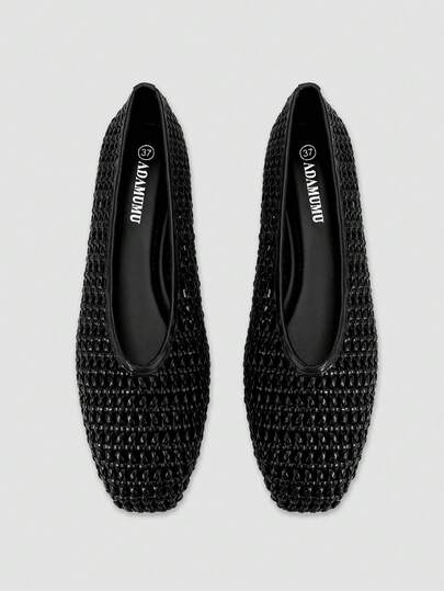 ADAMUMU New Brown Leather Woven Slip-On Flat Shoes For Women, Hollow Textured Design, Retro Luxury, Versatile Commuting Comfortable Shoes
