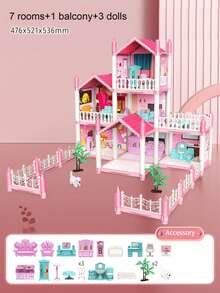 Dollhouse, DIY Colorful Villa Dollhouse, Girls Pretend Play DIY Dollhouse Set - Toys For Girls, Birthday/Christmas Gifts, Suitable For Children Aged 3-8+ (Random Color Accessories)