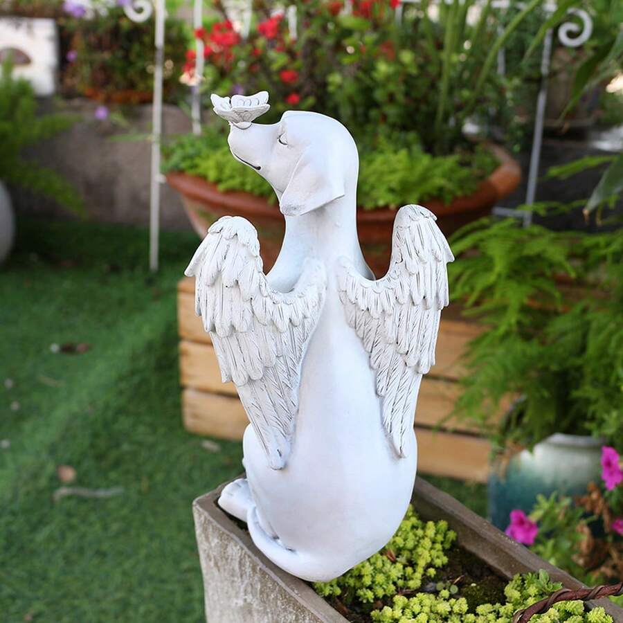 Estátua Memorial de Cão Anjo - Lápide Memorial de Resina para Animais de Estimação no Dia dos Mortos, Adequada para Decoração de Jardim Externo e Gramado, Não Requer Eletricidade ou Bateria, Ideal para Amantes de Cães