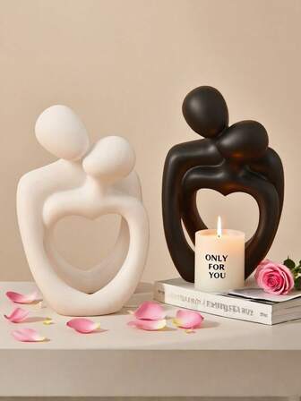 1件装“爱之吻”雕像，树脂材质，情侣拥抱装饰摆件，浪漫礼物，寓意深刻的雕塑，适用于卧室、家庭办公室、书架、桌面装饰