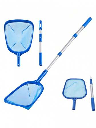 3件套游泳池清洁工具套装，包括伸缩杆、撇渣网、细网耙，适用于清洁地上和地下游泳池、热水浴缸、水疗池。