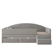 Upholstered Sofa Bed, 90 X 190 Cm, Multifunctional Bed With Two Drawers, Safety Rails And Footrests, Soft-Touch Velvet Upholstery, Mattress Not Included, Light Grey - Water Gray + Soft Pack - View 9