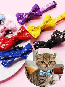 1/2pcs Pet Bell Collar, Hot Stamping Ribbon, Bow, Cat Dog Collar, Star Moon, Fashionable Cat Collar, Cat Collar, Dog Accessories, Cat Bow Tie, Dog Bows, Cat Stuff, Wedding Items - Multicolor - View 3