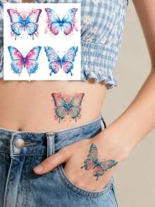 STARTTOOS Sparkling Butterfly Tattoo Sticker, Gradient Butterfly Flower Pattern, Temporary Fake Tattoo Sticker Suitable For Fingers, Ears, Shoulders, Neck, Collarbone DIY, Daily Party, Festival Gift, Body Waterproof, Realistic Tattoo Sticker - Multicolor - View 13