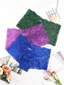 6 Pieces Of Men's Solid Color Lace Briefs, Smooth And Cool Texture, Comfortable And Sexy Lace Briefs, Decorated With Sexy Lace Flower Patterns, With A Seductive Open Mesh Design, Soft And Available In Multiple Colors For Men's Sexy Underwear. - Nhiều màu - Xem 4