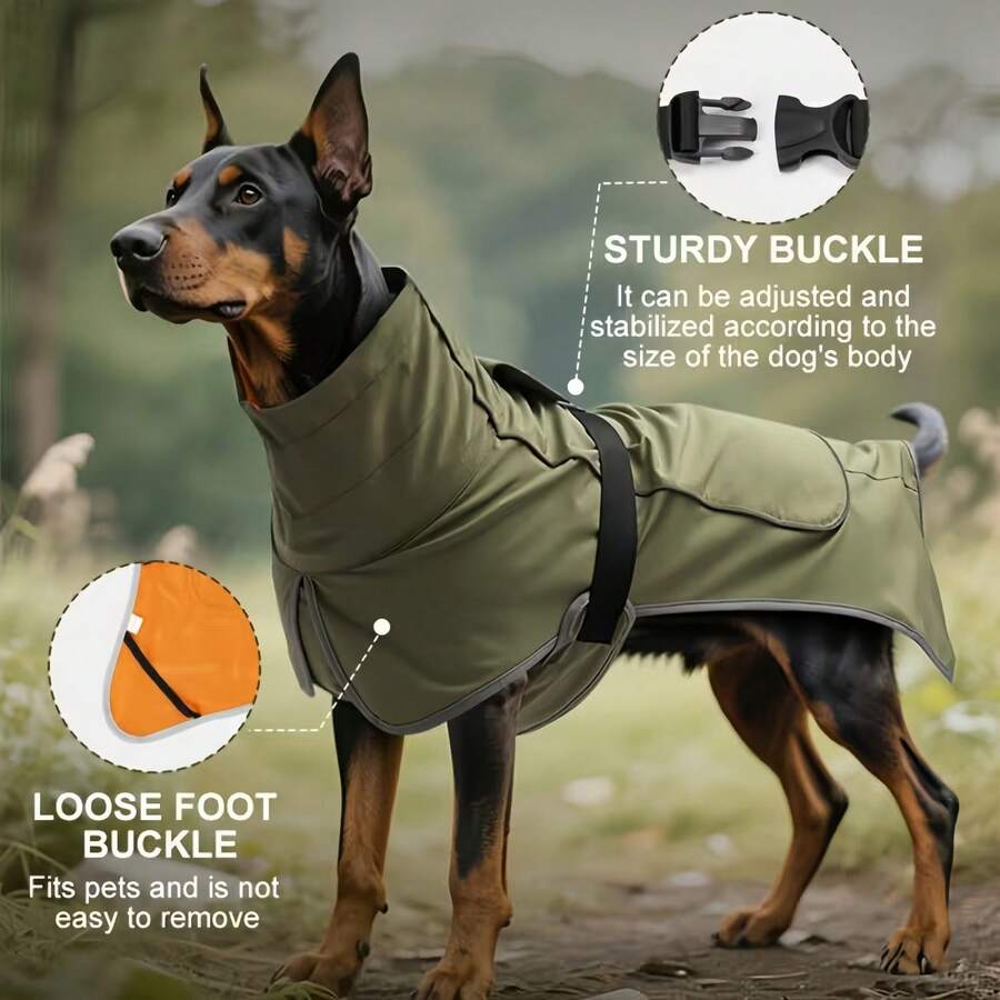 1pc Pet Trench Coat, Large Dog Outdoor Weather Suit, Pet Windbreaker Waterproof Dog Raincoat With Adjustable Snap Design, Durable Polyester Dog Jacket - Outdoor Windproof And Rainproof Protective Gear(Military Green )