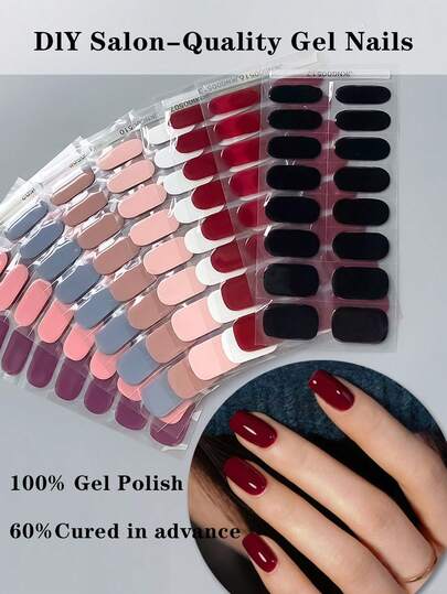 16 Semi-Cured Gel Nail Stickers, Autumn And Winter Red Self-Adhesive Full Nail Gel Stickers, Compatible With All Nail Lamps, DIY Nail Decoration Stickers, Suitable For Women And Girls To Use In Salons, Salon-Quality, Easy To Manicure, Ideal For Women's At-Home DIY Nail Supplies Nails