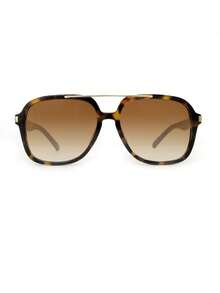 一副超大号双梁飞行员眼镜，欧美风格金属飞行员眼镜，女士户外旅行专属沙滩配饰，凹面镜片，适合INS街拍 - 漸層茶色 - 查看 6