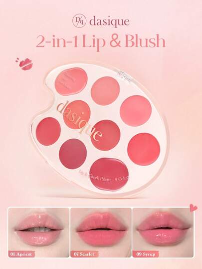  Dasique 9-Color Lip & Cheek Palette, High Color Payoff, Long-Lasting, Natural Glow, Lightweight & Breathable, Vegan Formula, Create Polished Lip Makeup, Versatile For Everyday, Ideal Gift For Christmas And Holidays