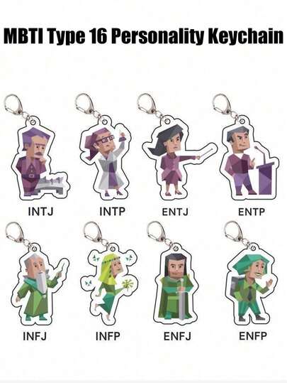 Chaveiros MBTI, 16 itens personalizados MBTI, chaveiros de acrílico, acessórios para alça de mochila, presentes com personagens de desenho animado, chaveiros fofos, presentes para jogos de festa, adequados para festas de aniversário, festas de fim de ano, Dia das Mães e outras ocasiões especiais.
