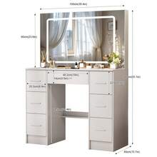 [Christmas Gift] Elegant Dressing Table With Mirror, Featuring Multiple Drawers For Versatile Storage. Spacious Compartments, Three-Colour Makeup Mirror With Adjustable Brightness. Multi-Tiered Vanity Unit For Bedroom Use - trắng - Xem 7