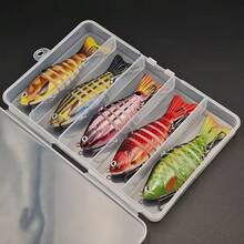 Set de 5 señuelos de pesca de agua salada con caja de almacenamiento, señuelos de pesca de múltiples secciones, kit de señuelos de pesca, adecuado para pesca de mar, captura de peces grandes con caja de almacenamiento