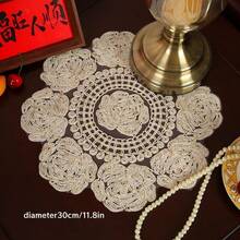 1件/2件装复古香槟金法式刺绣玫瑰花餐垫、杯垫、花瓶垫 - 米色 - 查看 8