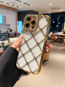 1件裝 鑽石格紋 6D 電鍍 TPU 手機殼，適用於 iPhone 17/16/XR/XS Max/11/18 Pro/11 Pro Max/12/Phone 12 Pro/11 Pro Max/12/12 Pro/12 Pro Max/13/13 Pro/13 Pro Max/14/14 Pro/16 Plus/14 Pro Max/15/15 Pro/15 Plus/15 Pro Max，保護殼 - 金色 - 查看 8