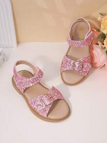 Summer New Thick-Soled Shiny Pink Sequin Children's Sandals, Buckle Design, Girls' Princess Flat Sandals, Non-Slip And Comfortable - Pink - View 6